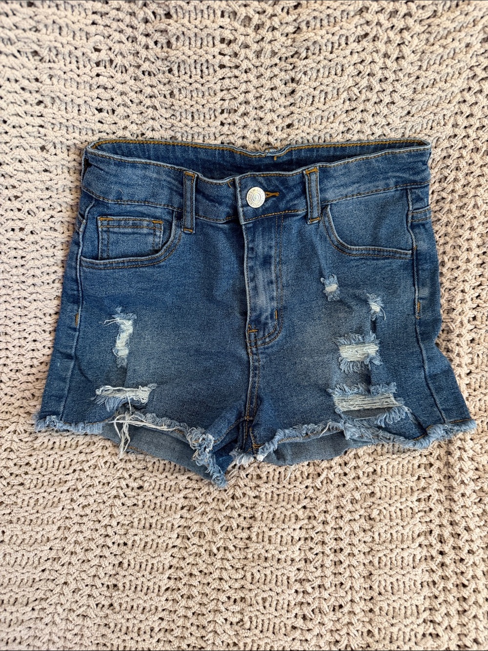 SHEIN Blue Ripped High-Waist Denim Shorts